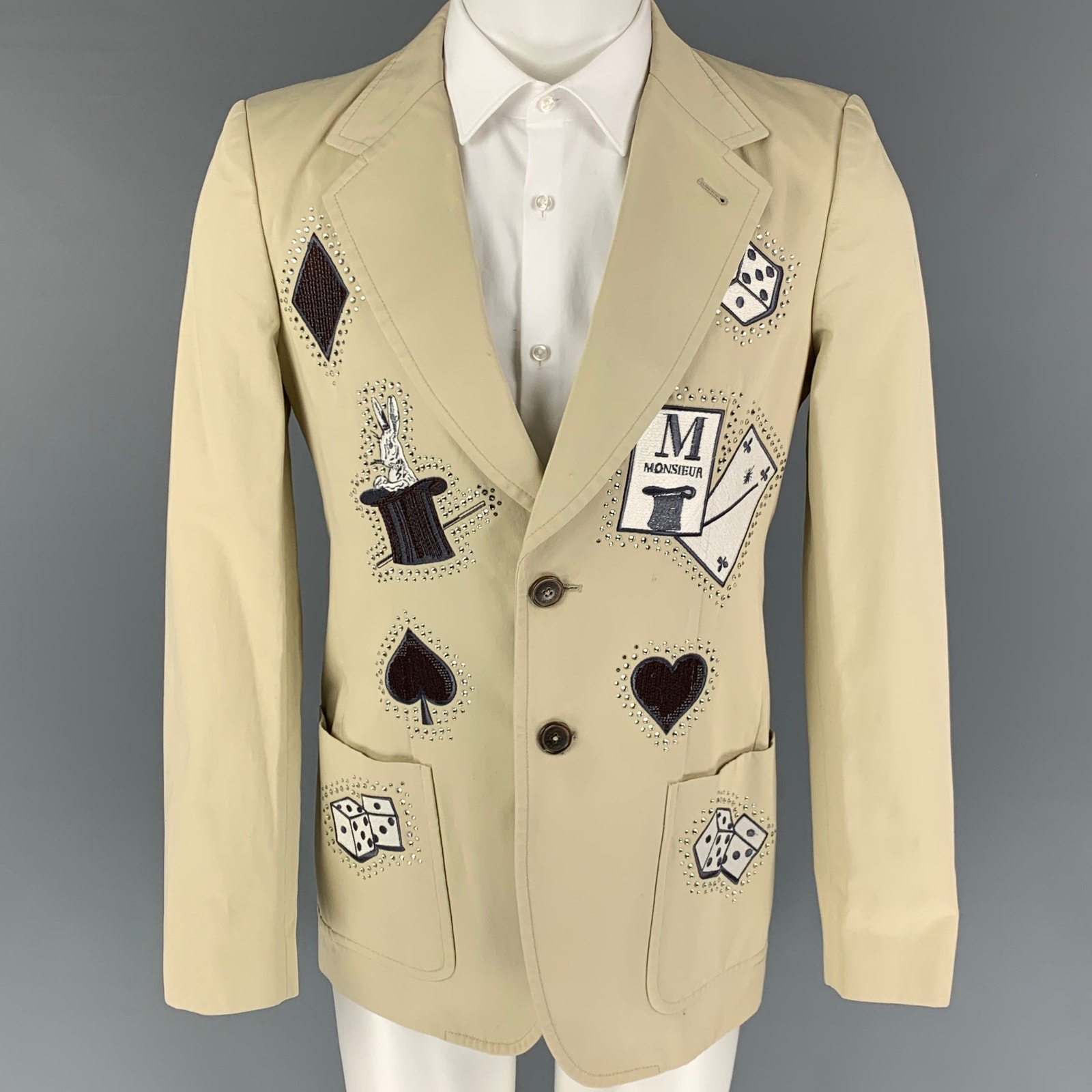 Viktor & Rolf Size 36 Beige Applique Cotton Metal Sport Coat
